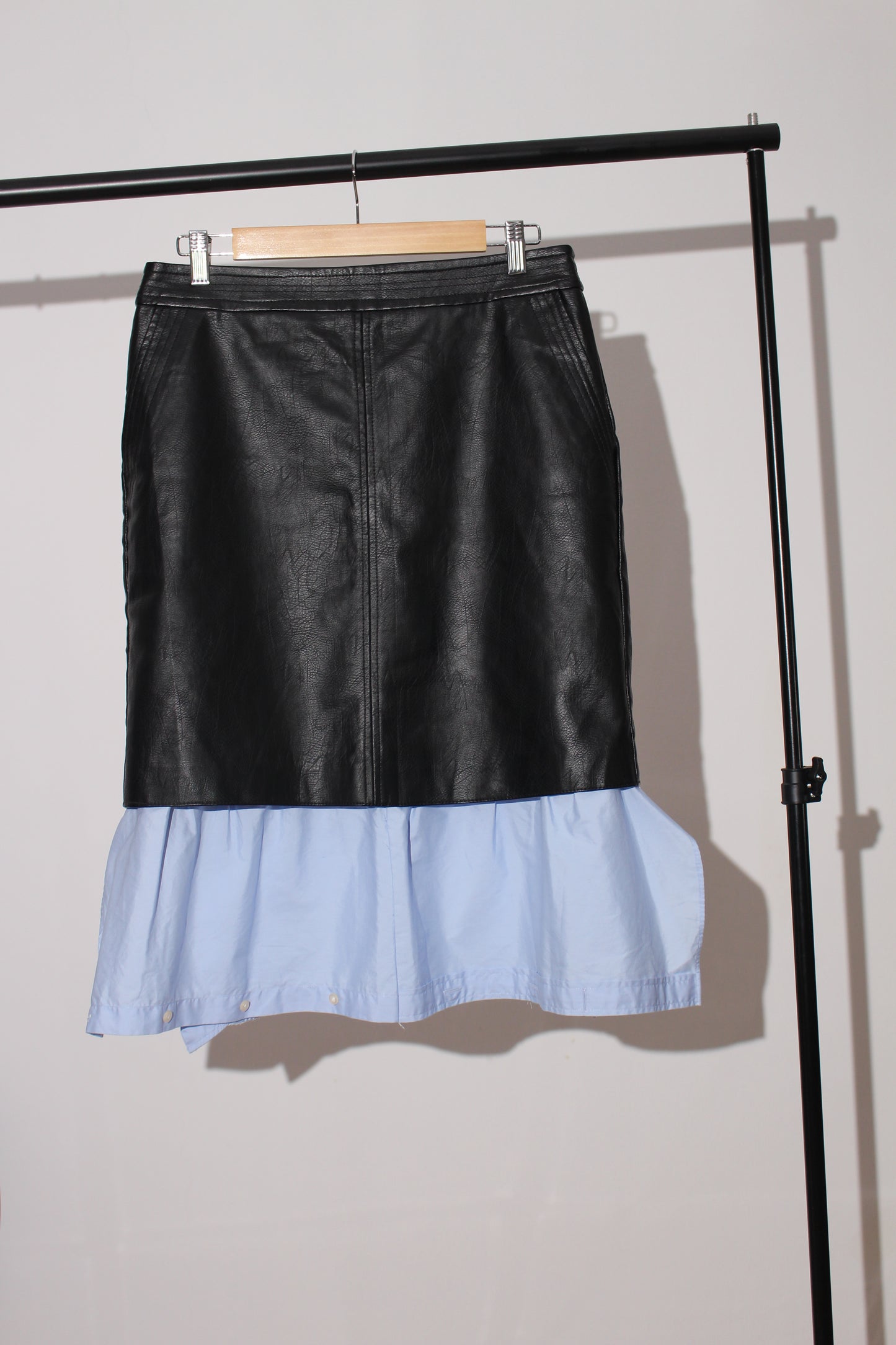 FAUX LEATHER SKIRT WITH COTTON RUFFLE