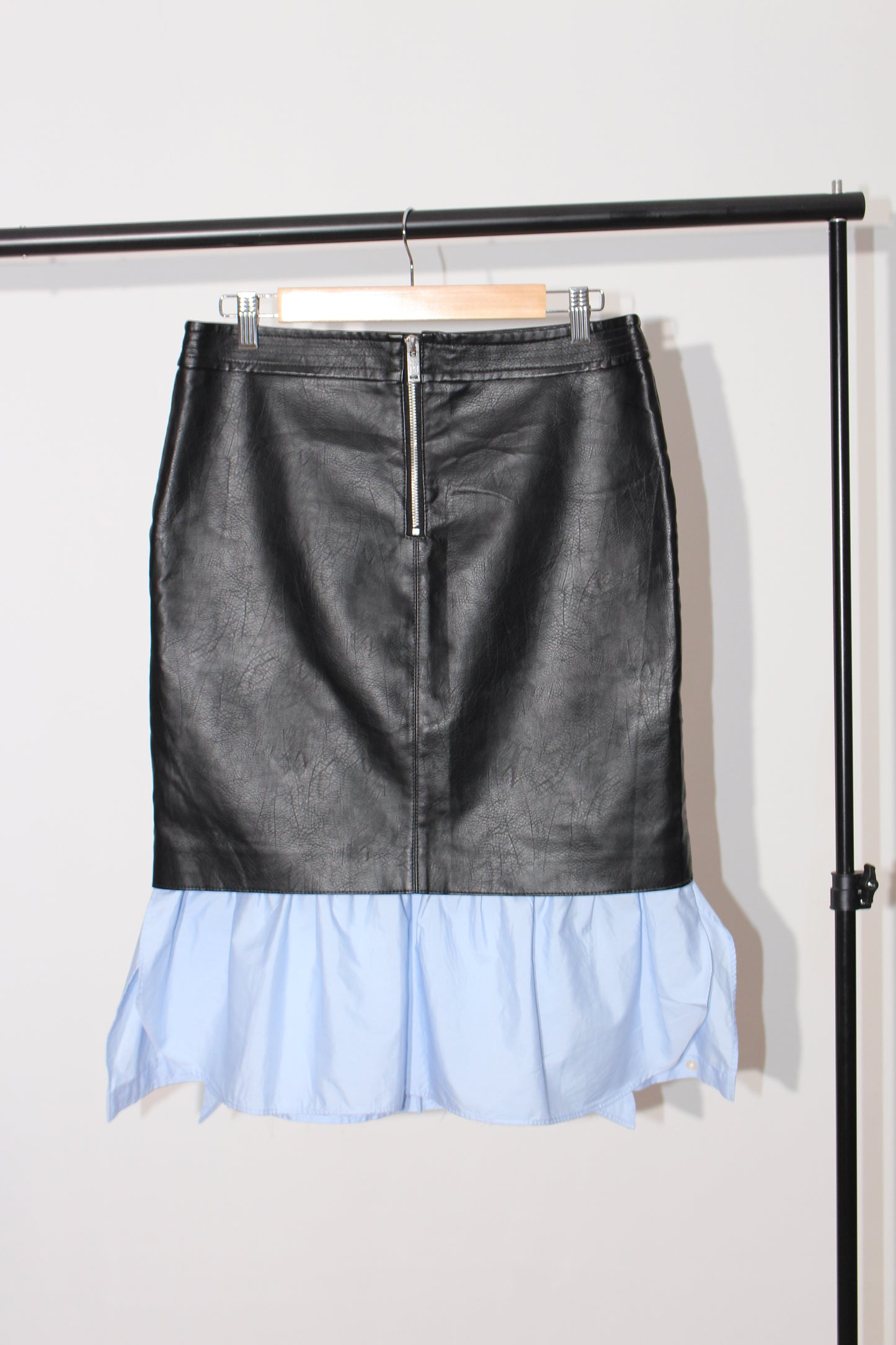 FAUX LEATHER SKIRT WITH COTTON RUFFLE